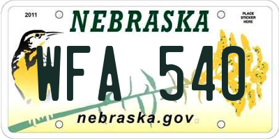 NE license plate WFA540