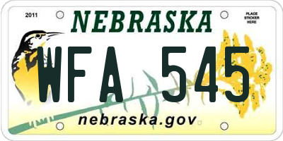 NE license plate WFA545