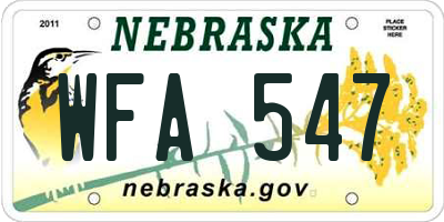 NE license plate WFA547