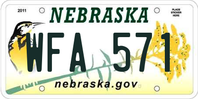 NE license plate WFA571