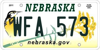 NE license plate WFA573