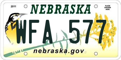 NE license plate WFA577