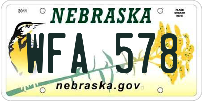 NE license plate WFA578