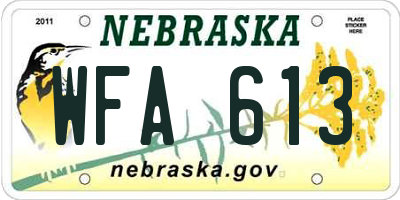 NE license plate WFA613