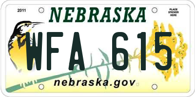 NE license plate WFA615