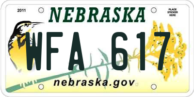 NE license plate WFA617