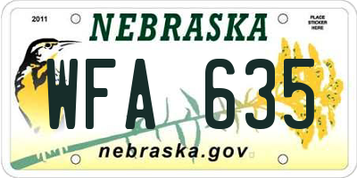 NE license plate WFA635