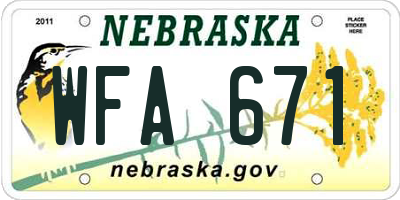 NE license plate WFA671