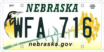 NE license plate WFA716