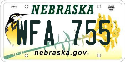 NE license plate WFA755