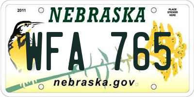 NE license plate WFA765