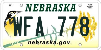 NE license plate WFA778