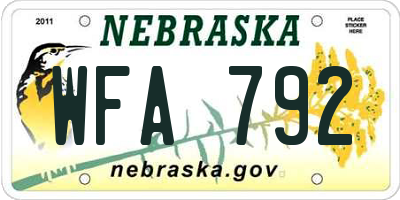 NE license plate WFA792
