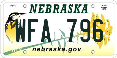 NE license plate WFA796