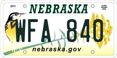 NE license plate WFA840