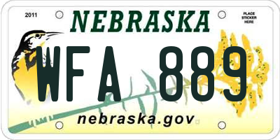 NE license plate WFA889