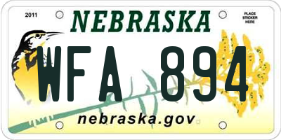 NE license plate WFA894