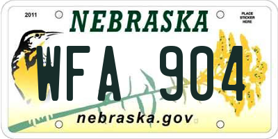NE license plate WFA904