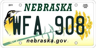 NE license plate WFA908