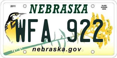 NE license plate WFA922