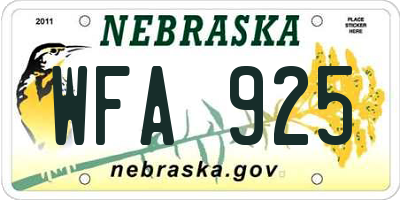 NE license plate WFA925