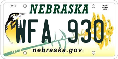 NE license plate WFA930