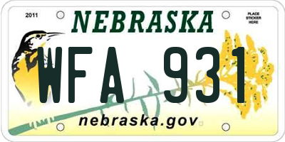 NE license plate WFA931
