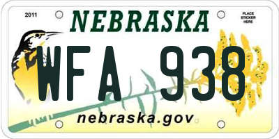 NE license plate WFA938