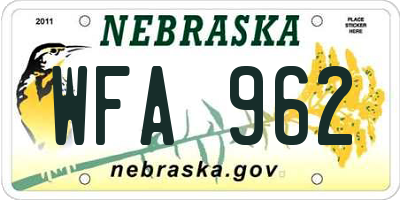 NE license plate WFA962