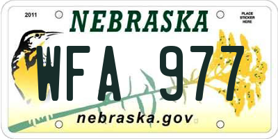 NE license plate WFA977