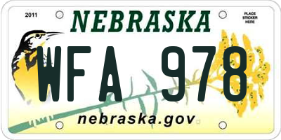 NE license plate WFA978