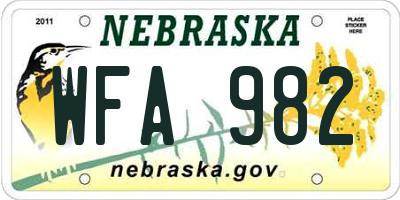NE license plate WFA982
