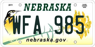NE license plate WFA985