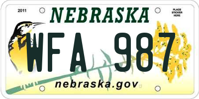 NE license plate WFA987