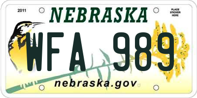 NE license plate WFA989