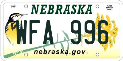 NE license plate WFA996