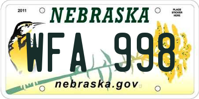 NE license plate WFA998