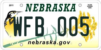 NE license plate WFB005