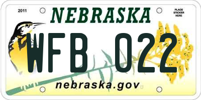 NE license plate WFB022