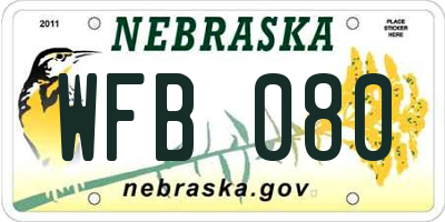 NE license plate WFB080