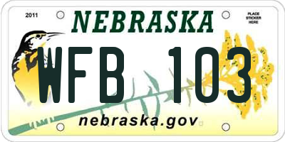 NE license plate WFB103