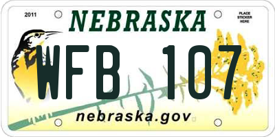 NE license plate WFB107