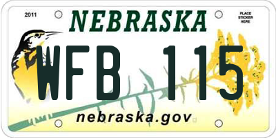 NE license plate WFB115