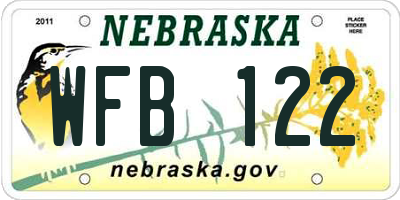 NE license plate WFB122