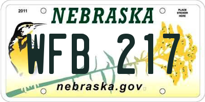 NE license plate WFB217