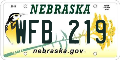 NE license plate WFB219