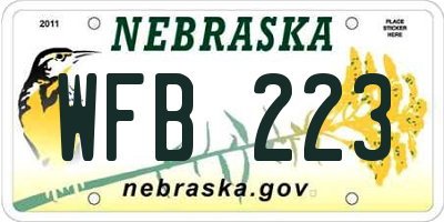 NE license plate WFB223