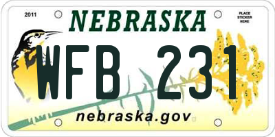 NE license plate WFB231