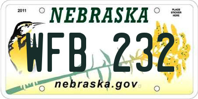 NE license plate WFB232
