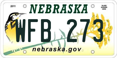 NE license plate WFB273